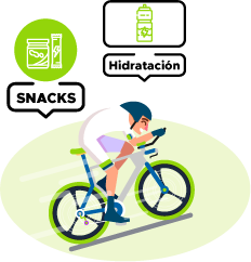 ilustración ciclista e iconos de hidratación